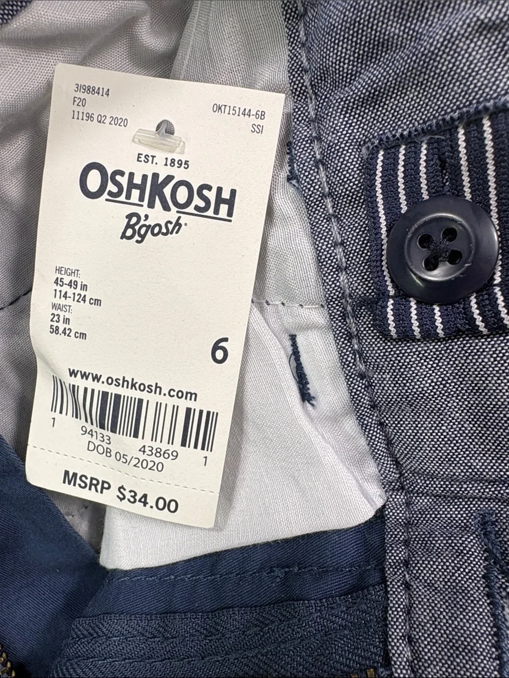 NWT OshKosh B'gosh Navy Blue Boys' Chino Pants | Size 6